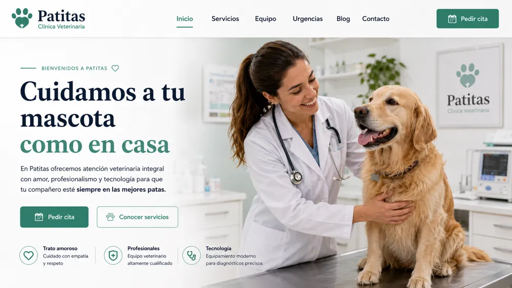 Web de clínica veterinaria Patitas